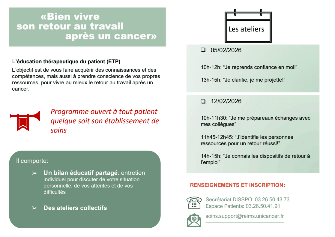 Programme ateliers bien vivre son retour au travail après un cancer